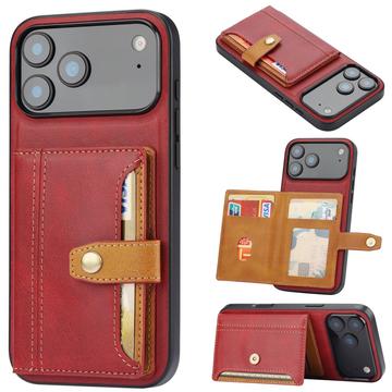 iPhone 17 Pro Retro Style Etui z Portfel - Czerwień