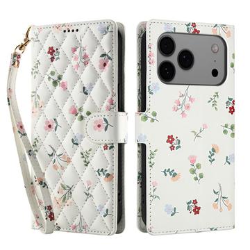 iPhone 17 Pro Etui na portfel z rombowym wzorem kwiatowym - Róże