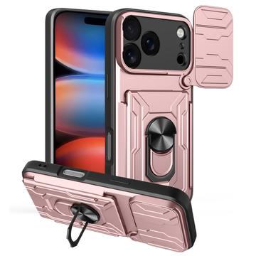 iPhone 17 Pro Hybrydowe Etui z Pierścieniem Obrotowym z Osłoną Aparatu - Różowe Złoto