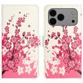 iPhone 17 Pro Etui Portfel Style Seria - Różowe Kwiaty