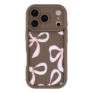 Stylowe, wstrząsoodporne etui TPU iPhone 17 Pro z podniesionymi krawędziami - brązowe / duża kokarda