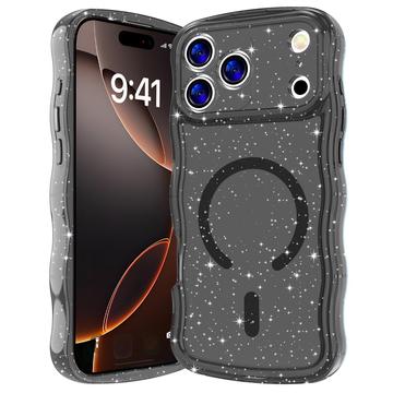 Etui MagSafe iPhone 17 Pro Wave-Edge Laser Glitter - przezroczysta czerń