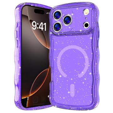 Etui MagSafe iPhone 17 Pro Wave-Edge Laser Glitter - przezroczysto-fioletowe