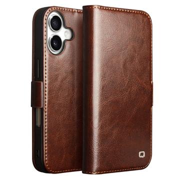 Klasyczne Skórzane Etui z Portfelem Qialino do iPhone 17 - Ciemnobrązowy