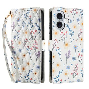 iPhone 17 Etui na portfel z rombowym wzorem kwiatowym
