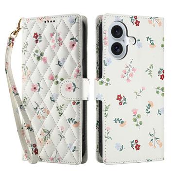 iPhone 17 Etui na portfel z rombowym wzorem kwiatowym - Róże