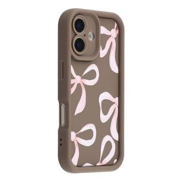 Stylowe, wstrząsoodporne etui TPU iPhone 17 z podniesionymi krawędziami - brązowe / duża kokarda