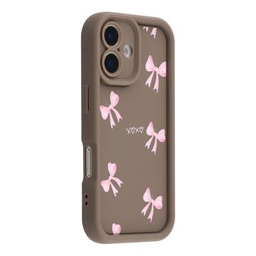 Stylowe wstrząsoodporne etui TPU na iPhone 17 z podniesionymi krawędziami - brązowe / kokardka