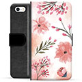 Etui Portfel Premium - iPhone 5/5S/SE - Różowe Kwiaty