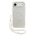 iPhone Air Guess IML Flowers Allover Electro Etui z perłowym paskiem - kompatybilny z MagSafe - biały