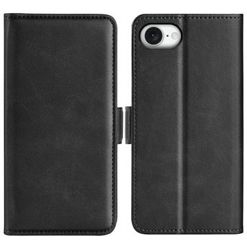 iPhone 16e Etui portfelowe z magnetycznym zamknięciem - tekstura cielęca - czarny