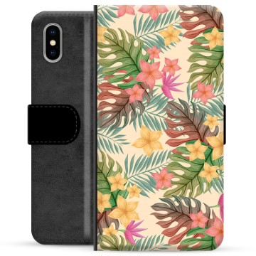 Etui Portfel Premium - iPhone X / iPhone XS - Różowe Kwiaty