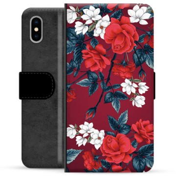 Etui Portfel Premium - iPhone X / iPhone XS - Vintage Kwiaty