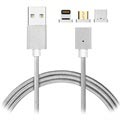 Magnetyczny Kabel 3-w-1 - Lightning, MicroUSB, Typ C - Srebrny