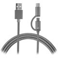 Tkany Kabel MicroUSB i Typ C 4smarts ComboCord - 2m - Szary