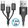 Kabel USB Baseus 3-w-1 - Lightning, Type-C, MicroUSB - Czarny