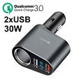 Quick Charge 3.0 Ładowarka Samochodowa z Wyświetlaczem LCD - 2xUSB, 30W - Szara