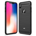 Szczotkowane Etui z TPU Saii iPhone XS Max - Włókno Węglowe - Czarne