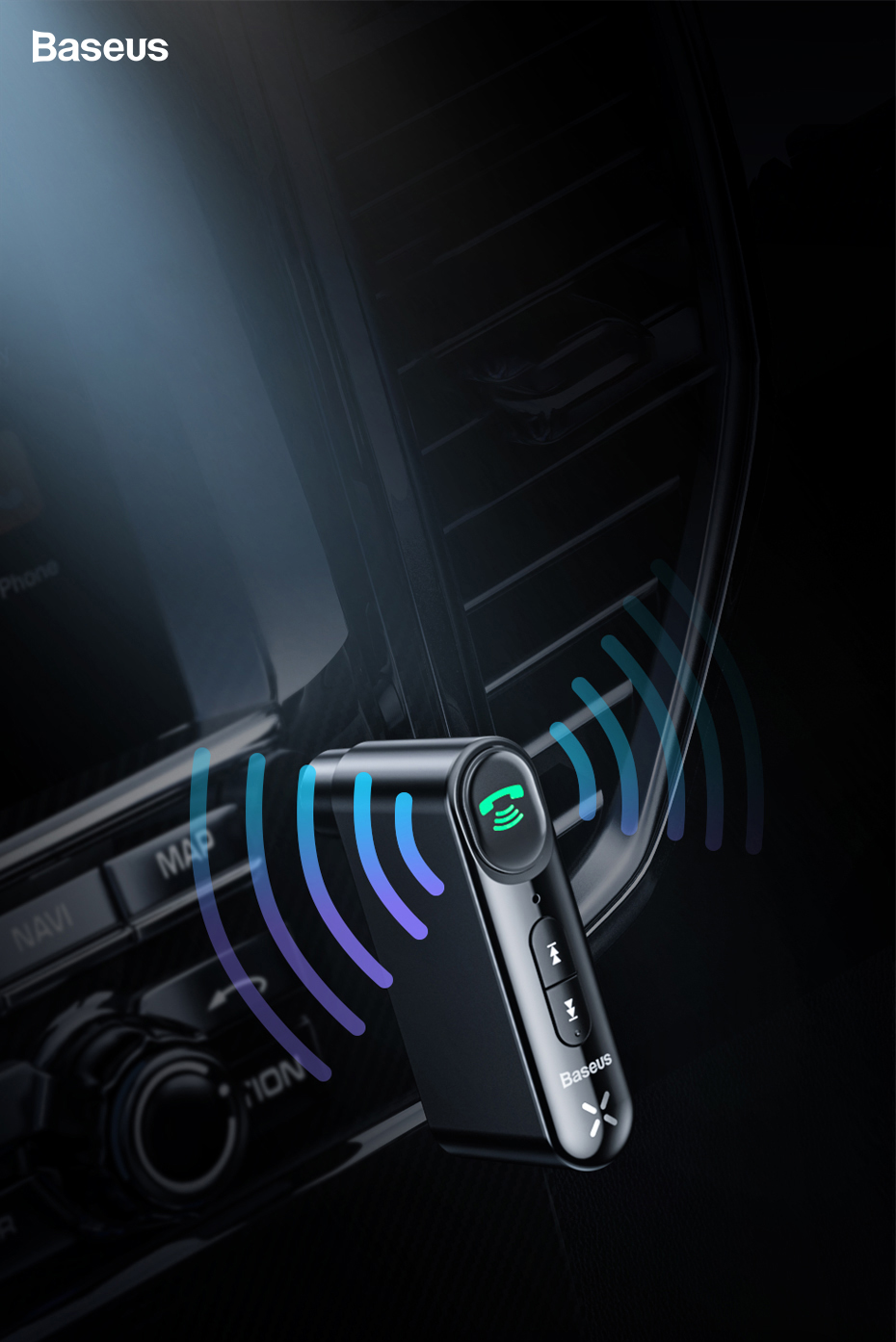 Samochodowy odbiornik audio Baseus Qiyin AUX / Bluetooth 5.0 - czarny