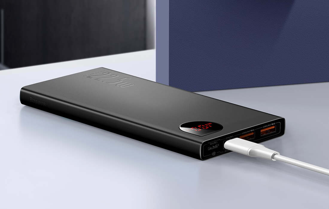 Baseus Adaman Metal Digital Display Power Bank 10000mAh z kablem USB-C - Czarny