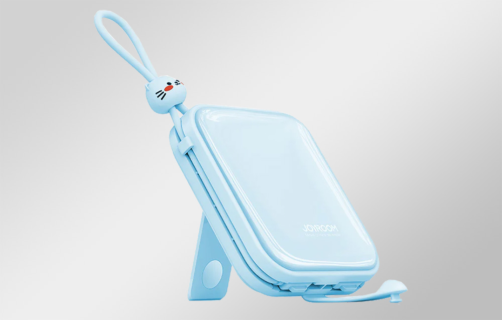 Joyroom JR-L009 Cutie Power Bank 10000mAh z kablami USB-C i Lightning - 12W - Niebieski