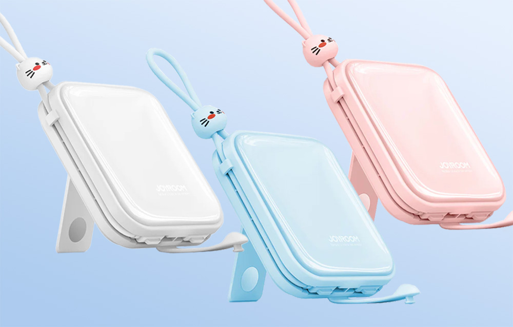 Joyroom JR-L009 Cutie Power Bank 10000mAh z kablami USB-C i Lightning - 12W - Niebieski