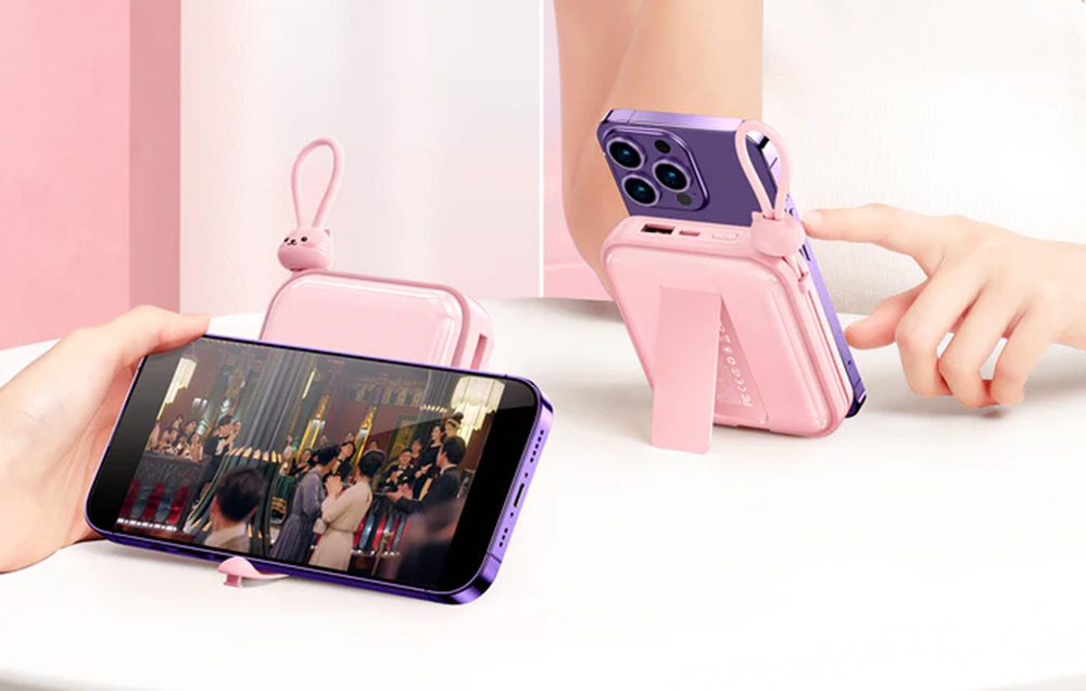 Joyroom JR-L009 Cutie Power Bank 10000mAh z kablami USB-C i Lightning - 12W - Niebieski