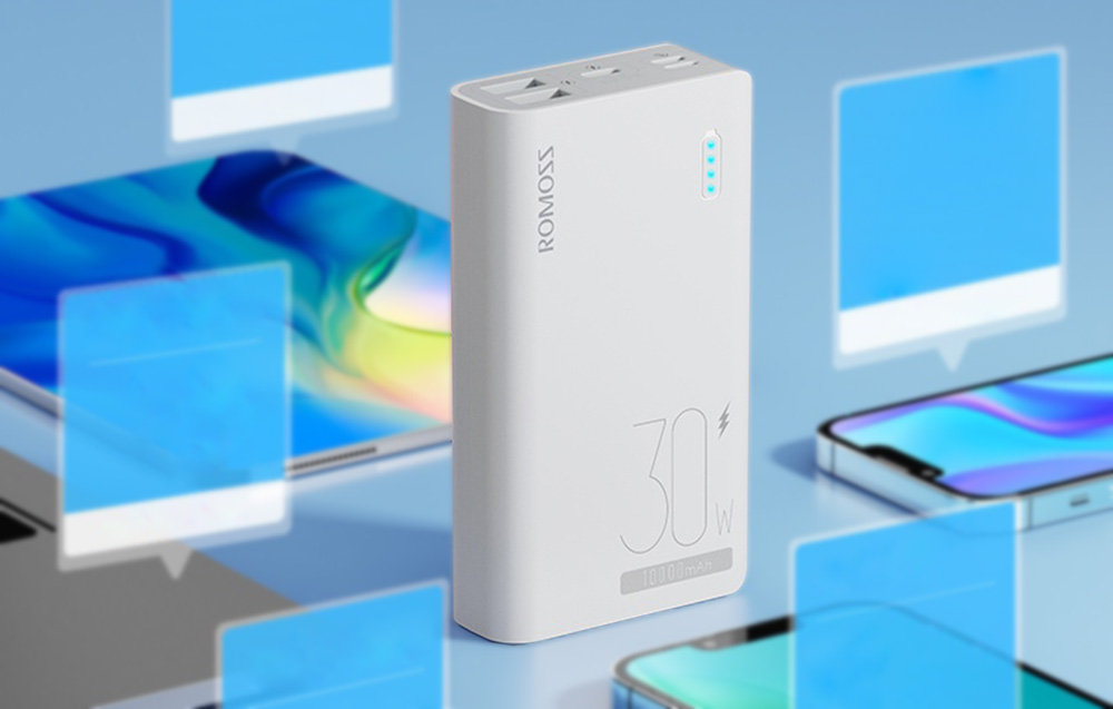 Romoss Sense 4S Pro 10000mAh/30W Power Bank - 2xUSB-A, USB-C - Biały