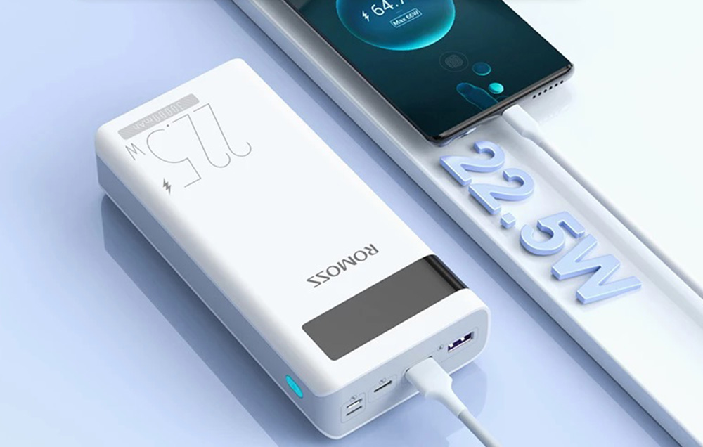 Romoss Sense 8PF Power Bank 30000mAh - 22.5W, PD, QC, FCP - Biały