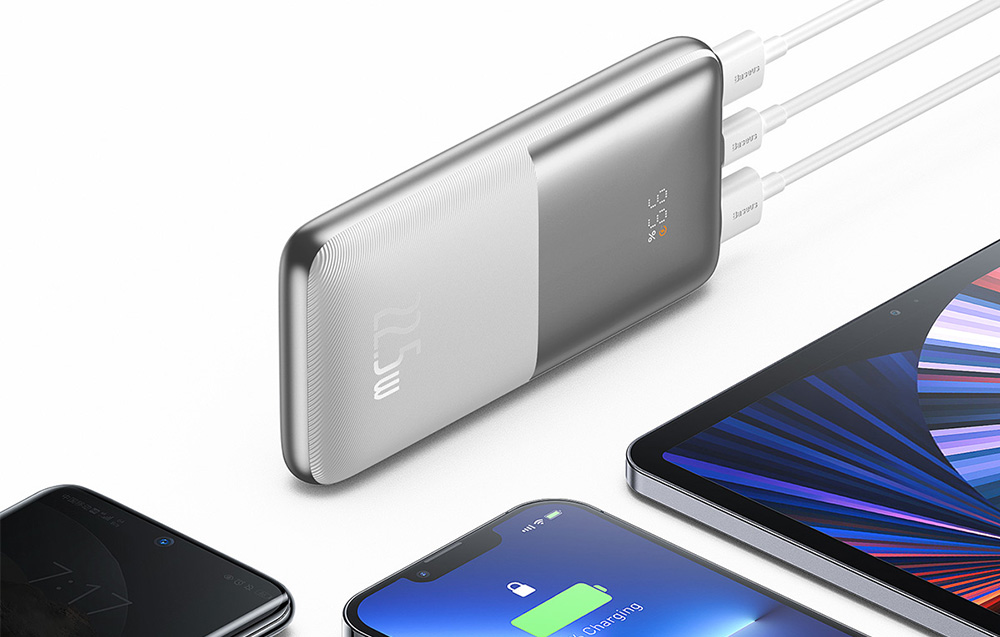 Baseus Bipow Pro Digital Display Fast Charge Power Bank 10000mAh/22.5W - 2xUSB, USB-C - Biały