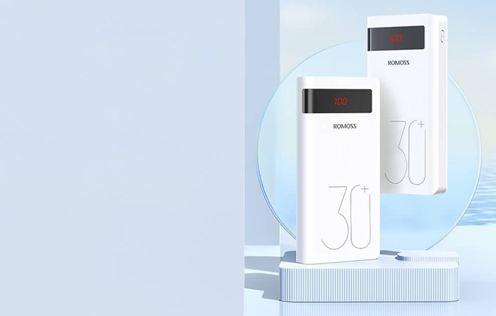 Romoss Sense 8P+ Power Bank 30000mAh z wyświetlaczem LED - 2xUSB-A, USB-C - Biały