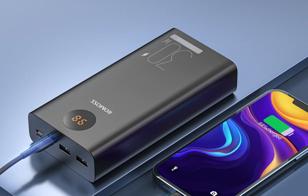 Romoss PEA30 Power Bank 30000mAh - USB-C, porty USB - Czarny