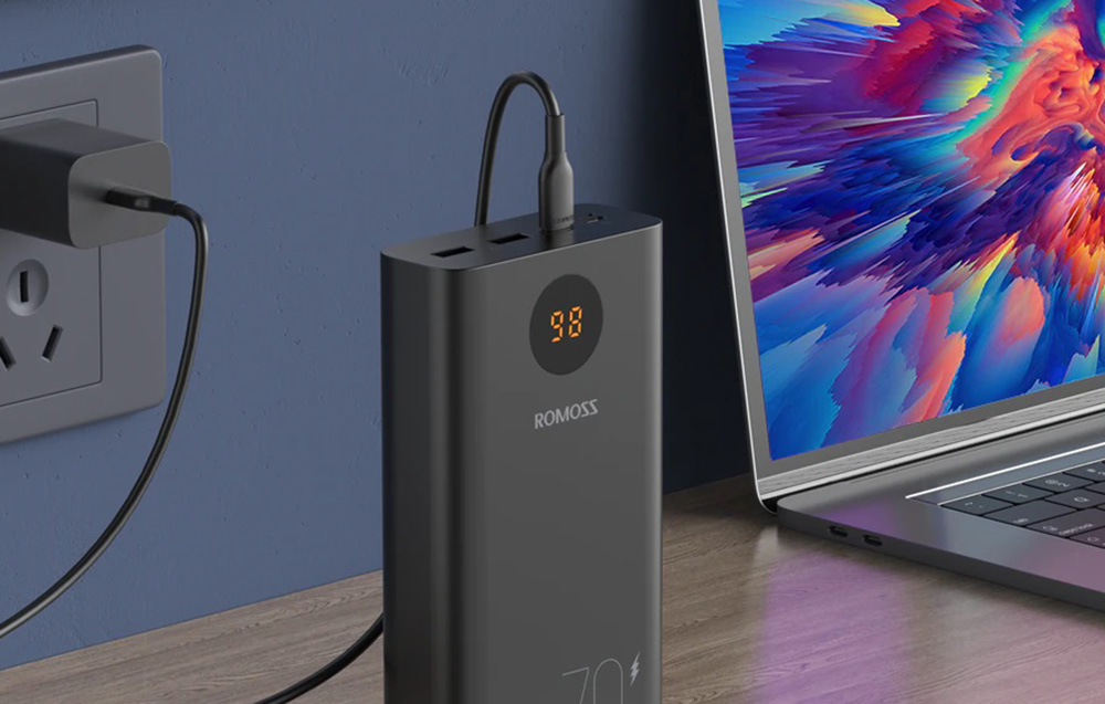 Romoss PEA30 Power Bank 30000mAh - USB-C, porty USB - Czarny