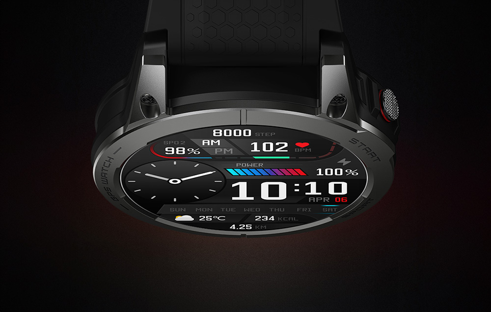 Zeblaze Stratos 3 Smartwatch z GPS, wyświetlaczem Ultra HD AMOLED - czarny