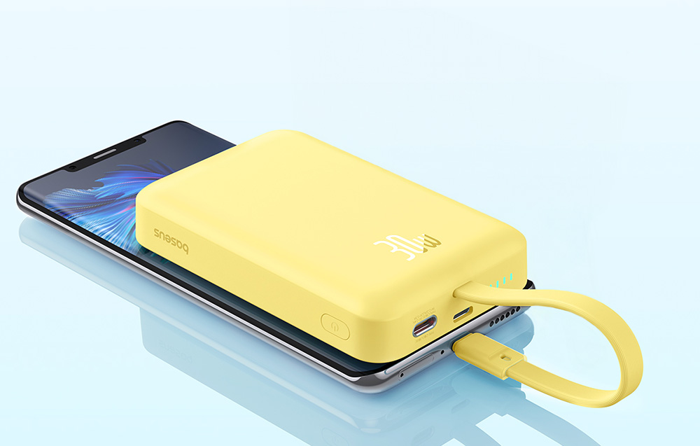 Baseus Magnetic Mini Wireless Power Bank 10000mAh/30W - kabel USB-C, kompatybilny z MagSafe - żółty