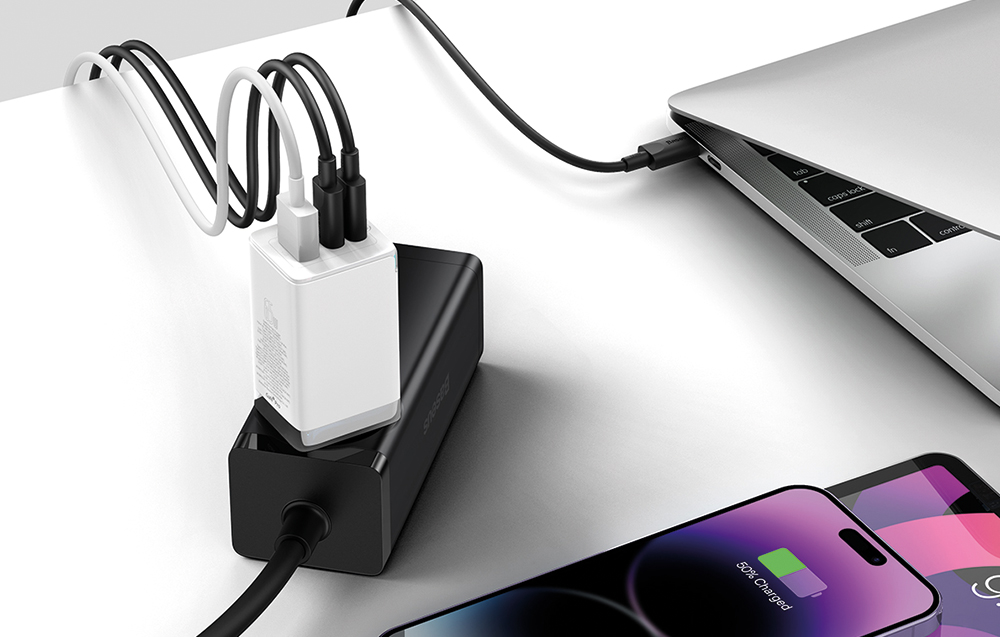 Ładowarka ścienna Baseus GaN5 Pro 65W - 2xUSB-C, USB-A - biała