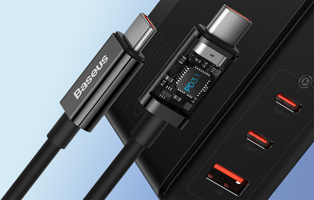Ładowarka ścienna Baseus GaN5 Pro 140W z kablem USB-C - 2xUSB-C, USB-A - czarna