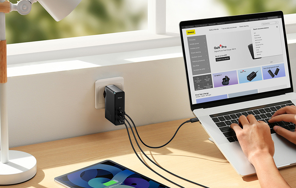 Ładowarka ścienna Baseus GaN5 Pro 140W z kablem USB-C - 2xUSB-C, USB-A - czarna